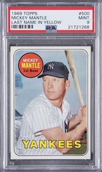 1969 Topps #500 Mickey Mantle, Last Name In Yellow – PSA MINT 9